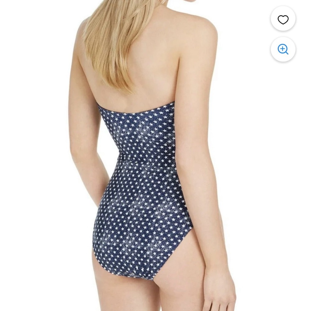 WeWoreWhat One Piece Distressed Navy Star Print Strapless Swim Suit Americana - Picture 3 of 15